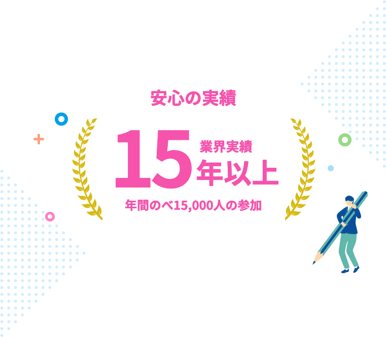 安心の実績 業界実績15年以上 年間のべ15,000人の参加